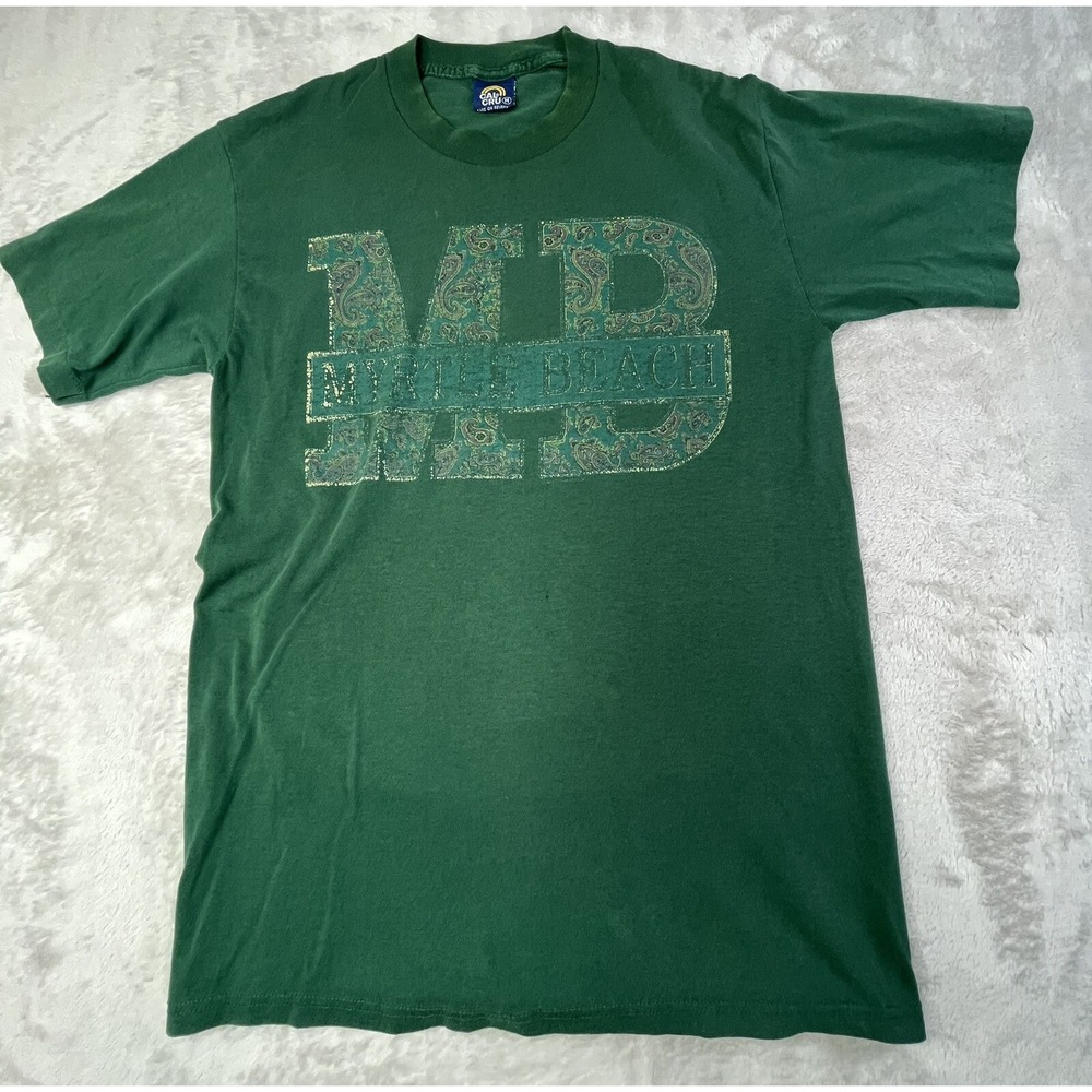 VTG Myrtle Beach Mens M Shirt Single Stitch Faded‎ Shirt Green Destination